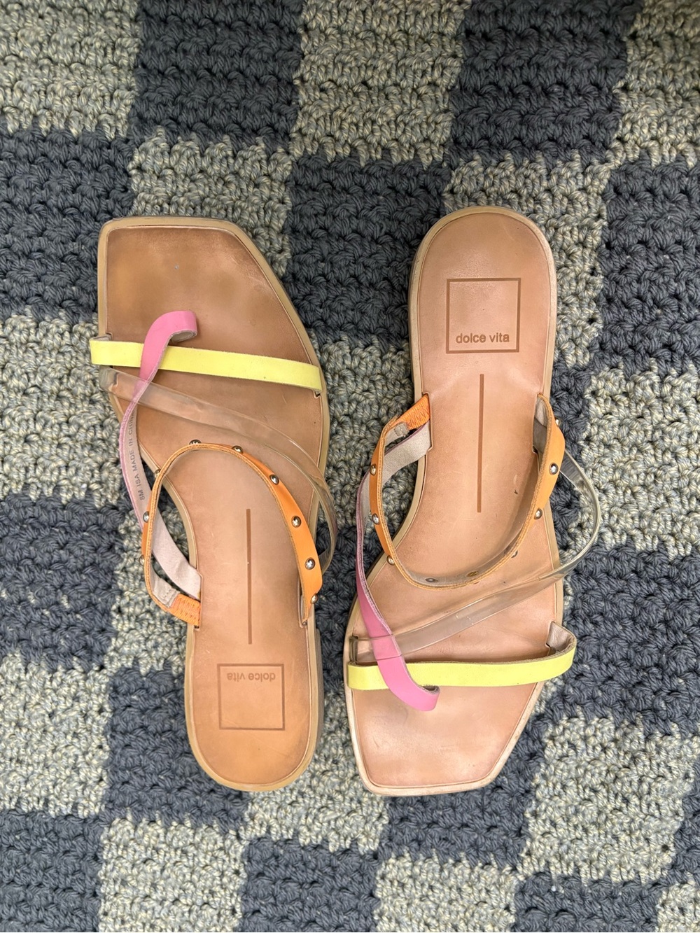 Dolce Vita Pink, Yellow & Orange Multicolor Strappy Slide Sandals